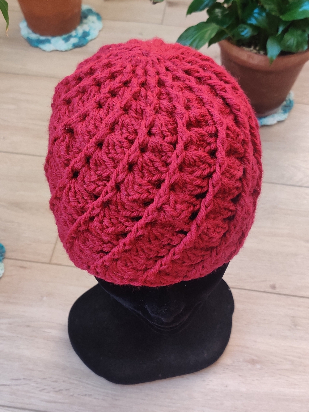 Hand-Crocheted Wool Beanie – Textured – One Size - Picture 4 of 7